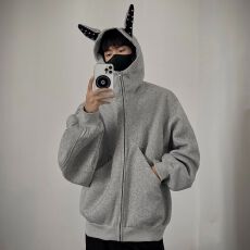 批发2025新款卫衣港风宽松简约连帽卫衣开衫男女同款潮流帅气百搭