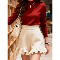 批发显瘦龙凤尼大码百搭女短裤秋<b class='q'>冬</b>毛呢打底裤2025新款高腰阔腿