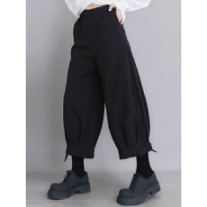 批发秋冬新品黑色花苞裤女九分阔腿裤小个子显瘦高腰百搭休闲裤