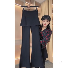 批发大码假两件屁帘高弹微喇裤女春季新款高腰显瘦百搭休闲西装喇叭裤