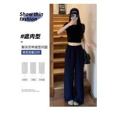 批发显瘦棉麻阔腿裤女<b class='q'>夏</b>季薄款高腰宽松冰丝小个子休闲慵懒亚麻拖地裤