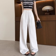批发显瘦棉麻阔腿裤女<b class='q'>夏</b>季薄款高腰宽松冰丝小个子休闲慵懒亚麻拖地裤