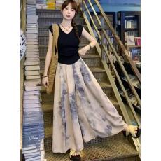 批发显瘦国风阔腿裤裙子女夏薄宽松垂感大码胖mm高腰a字半身裙裤