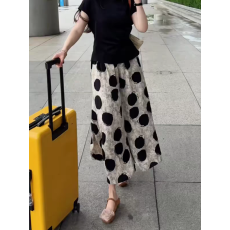 批发波点印花休闲裤女夏薄款梨形身材大码高腰遮肉显瘦松弛感阔腿裤