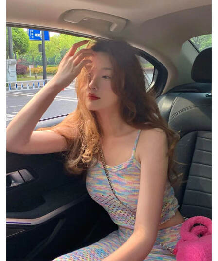레인보우 색상 뜨개질 캐미솔 달콤한 슬림 피트 슬림 착용 순수한 욕망 바람 빈 치마 아이들 투피스 슈트
