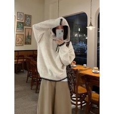 批发韩系巨好看半拉链连帽针织卫衣<b class='q'>女</b>秋冬慵懒宽松软糯套头毛衣上衣厚