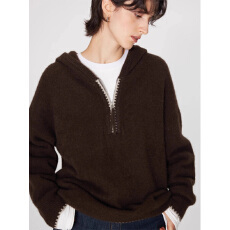 批发半拉链连帽毛衣女秋冬老钱风穿搭慵懒宽松套头针织<b class='q'>衫</b>内搭帽<b class='q'>衫</b>上衣