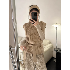 批发韩系麻花系带马甲女秋冬<b class='q'>新款</b>修身显瘦针织毛衣<b class='q'>背心</b>女套头高领上衣