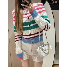 批发小香风<b class='q'>条纹</b>麻花撞色毛衣女2024秋冬新款修身圆领减龄外搭针织开衫