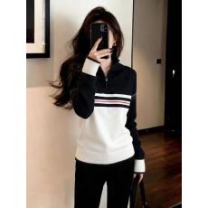 批发韩版日常通勤<b class='q'>百搭</b>时尚气质宽松显瘦黑白上衣女2025冬半拉链针织衫
