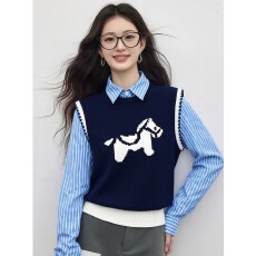 批发<b class='q'>日系</b>复古马年马甲女外穿春秋季叠穿针织背心软糯内搭毛衣坎肩上衣