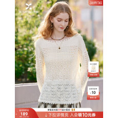 批发波西米亚白色一字肩<b class='q'>针织衫</b>女2026春季新款含亚麻钩花镂空<b class='q'>罩衫</b>