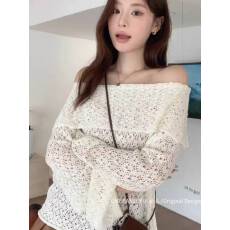 批发2026春季新款<b class='q'>韩版</b>慵懒风气质百搭一字肩镂空针织上衣女