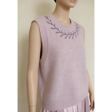 批发手工绣花针织马甲背心女秋冬新款圆领宽松外穿叠穿马夹毛衣