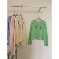 批发法式温柔甜美<b class='q'>手工</b>绣花开衫女2025新款薄宽松针织上衣