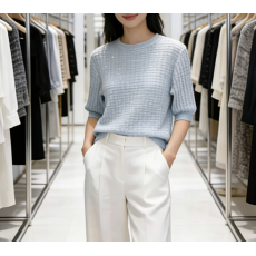 批发2026夏季新款法式温柔风短袖针织衫女士轻奢显瘦套头打底上衣宽松