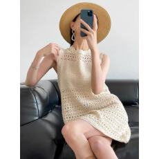 批发新款两件套法式复古度假风镂空无袖针织背心裙女夏季<b class='q'>连衣裙</b>女裙