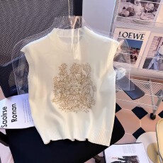 批发专柜撤回剪标复古日系刺绣针织衫女夏新款重工设计感小众无袖上衣