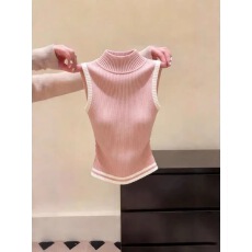 批发半高领无袖背心上衣女夏基础新款修身短款紧身多巴胺t恤