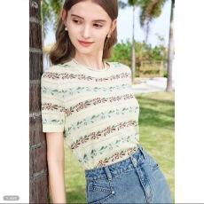 批发2026夏季新款韩版洋气花色修身百搭显瘦短袖针织衫