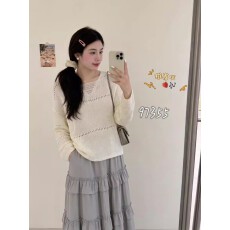 批发领口破洞设计感针织衫女2026<b class='q'>春</b>季新款宽松显瘦百搭上衣潮