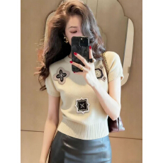 批发时髦藏蓝色高级感针织短袖t恤女夏季2026新款修身穿搭上衣打底衫