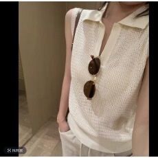 批发LemonChen 法式镂空polo领女夏季显瘦无袖坎肩打底针织背心