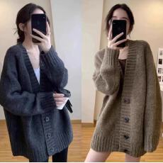批发秋冬大码女装慵懒风chic针织衫外搭上衣开衫宽松中<b class='q'>长款</b><b class='q'>毛衣外套</b>