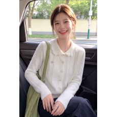 批发韩系<b class='q'>甜美</b>风蝴蝶结翻领针织开衫女秋冬软糯厚外套学院风减龄上衣