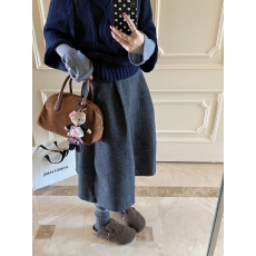 批发实拍实价   韩版显瘦<b class='q'>半身裙</b>温柔风花苞毛呢中<b class='q'>裙</b>松紧腰A<b class='q'>字</b><b class='q'>裙</b>