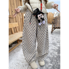 批发实拍实价   波点摇粒绒长裤宽松阔腿抽绳长裤