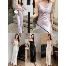 批发<b class='q'>大码</b>女装2026夏季新款高级感法式缎面气质长裙醋酸吊带连衣裙女