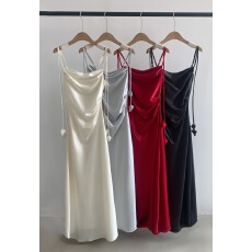 批发<b class='q'>大码</b>女装2026夏季新款百搭吊带裙缎面光泽感A字裙气质百搭连衣裙