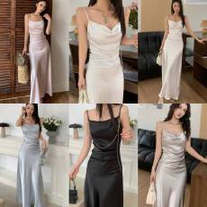 批发大码女装2026夏季新款百搭吊带裙缎面光泽感A字裙气质百搭<b class='q'>连衣裙</b>