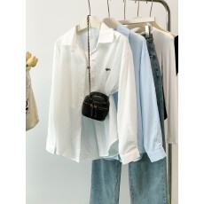 批发大码女装2026韩系设计感纯色小马刺绣长袖衬衫女透气防晒衬衣