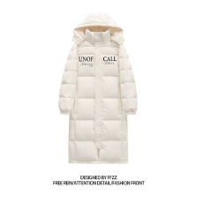 批发重磅580克 设计感可脱卸帽过膝长款棉服<b class='q'>男</b>女同款厚款保暖面包服