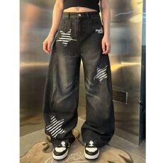 批发潮流日系流行文艺牛仔裤原宿新款时尚慵懒气质简约百搭ins