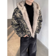 批发迷彩毛领连帽棉服男女 中性冬季新款加厚保暖宽松装棉衣外套