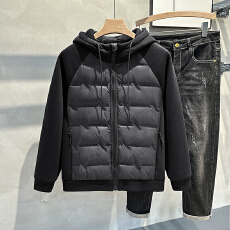 批发轻薄保暖<b class='q'>男</b>女款连帽卫衣<b class='q'>羽绒服</b> 时尚拼接90白鸭绒中性风外套