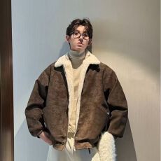 批发男女 中性美式翻领外套男秋冬潮高级感男装2025新款复古机车夹克