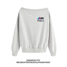 批发纯棉华棉复合牛奶丝 美式辣妹印花斜肩卫衣女时尚性感慵懒宽松