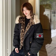 批发美式复古新款<b class='q'>棉衣</b>原版豹纹毛领派克棉服女秋冬宽松翻毛领保暖夹克