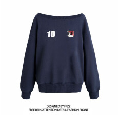 纯棉华棉复合牛奶丝 美式辣妹印花斜肩卫衣女时尚性感慵懒宽松