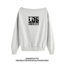 纯棉华棉复合牛奶丝 美式辣妹印花斜肩卫衣女时尚性感慵懒宽松