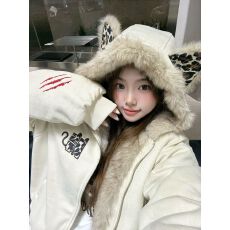 批发夹棉 麂皮绒 原版面料】美式复古豹纹麂皮毛领棉服女装开衫款外套