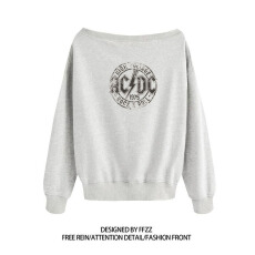 批发纯棉华棉复合牛奶丝 美式辣妹印花斜肩卫衣女时尚性感慵懒<b class='q'>宽松</b>