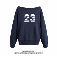 批发纯棉华棉复合牛奶丝 美式辣妹印花斜肩卫衣女时尚性感慵懒<b class='q'>宽松</b>