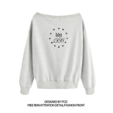 纯棉华棉复合牛奶丝 美式辣妹印花斜肩卫衣女时尚性感慵懒宽松