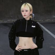 批发新款原创铆钉烫钻短外套美式JAZZ上衣男女同款百搭<b class='q'>T</b><b class='q'>恤</b>上衣