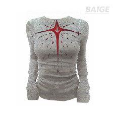 BAIGE 圆领红色爆炸原创设计春秋 内搭T恤女修身显瘦上衣